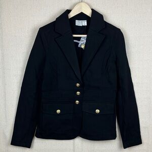 JOIE Black Blazer Jacket Gold Buttons Stretch Knit Rayon NWT
